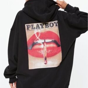 Playboy X Missguided Black Magazine Print Oversized Hoodie Dress Missguided